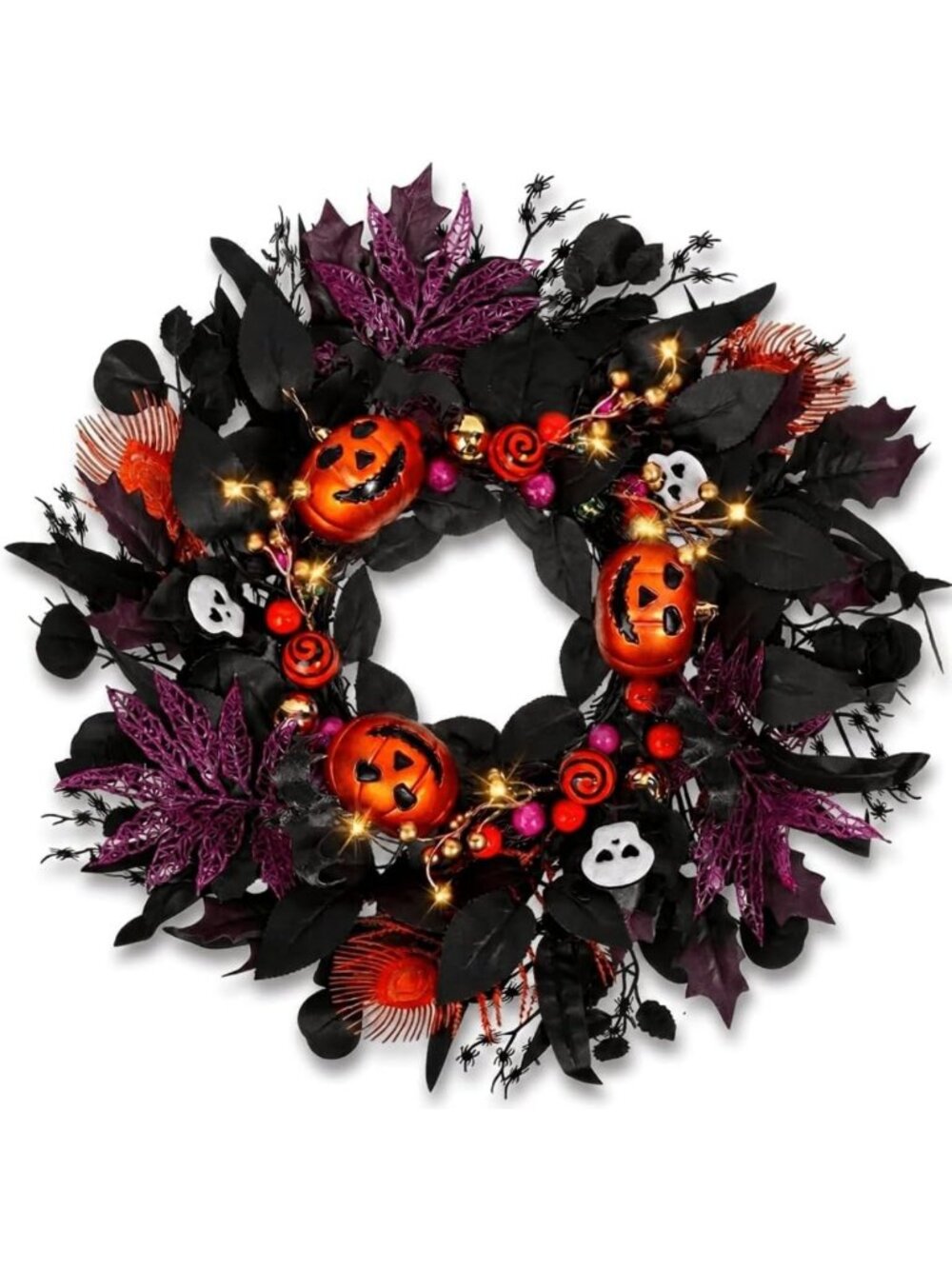 Spooky 24" Black Gothic Halloween Wreath for Front Door Outdoor Décor